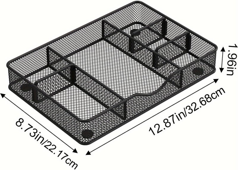 VyGrow Desk Drawer Organizer Tray, Metal Mesh Drawer Organizers Office, 6 Adjustable Compartment, Desk Organizer Tray for Home Office 12.87L x 8.73D x 1.96H inch, Black, 1PC Medium - Image 4